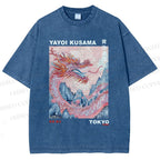 Unisex Yayoi Kusama Dragon Printed Washed Tee