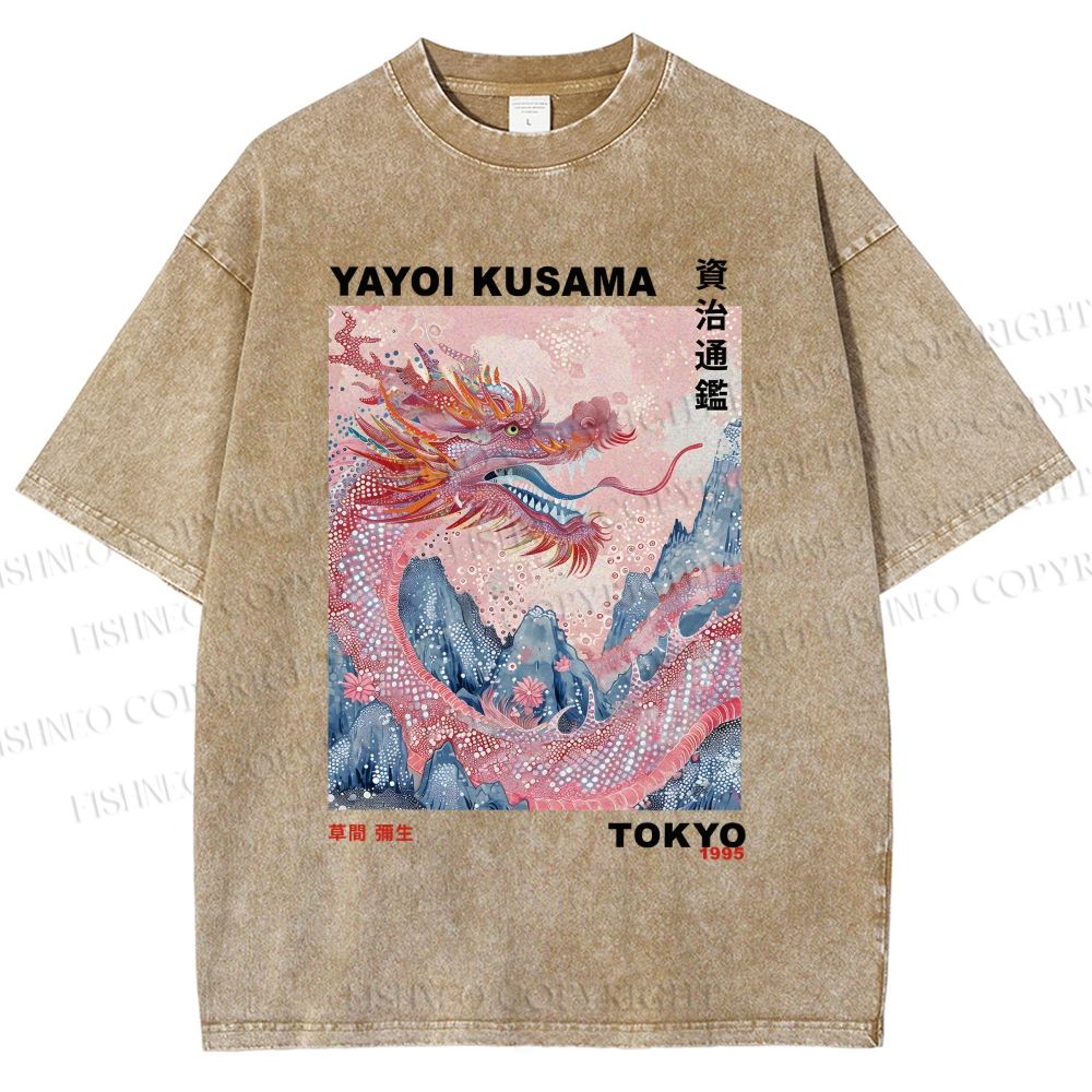 Unisex Yayoi Kusama Dragon Printed Washed Tee