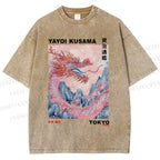 Unisex Yayoi Kusama Dragon Printed Washed Tee
