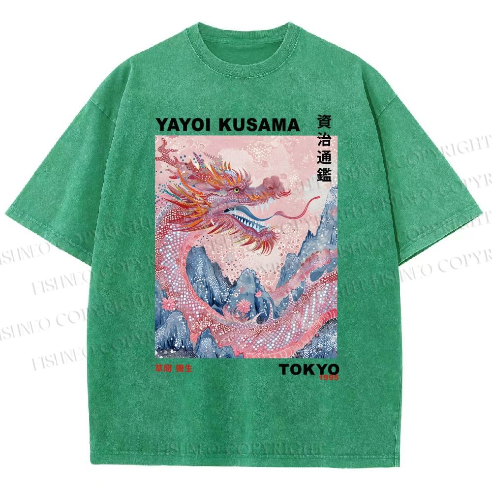 Unisex Yayoi Kusama Dragon Printed Washed Tee