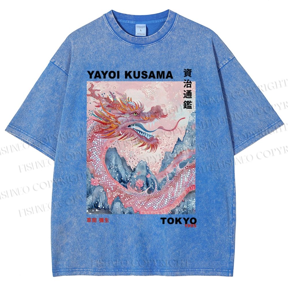 Unisex Yayoi Kusama Dragon Printed Washed Tee
