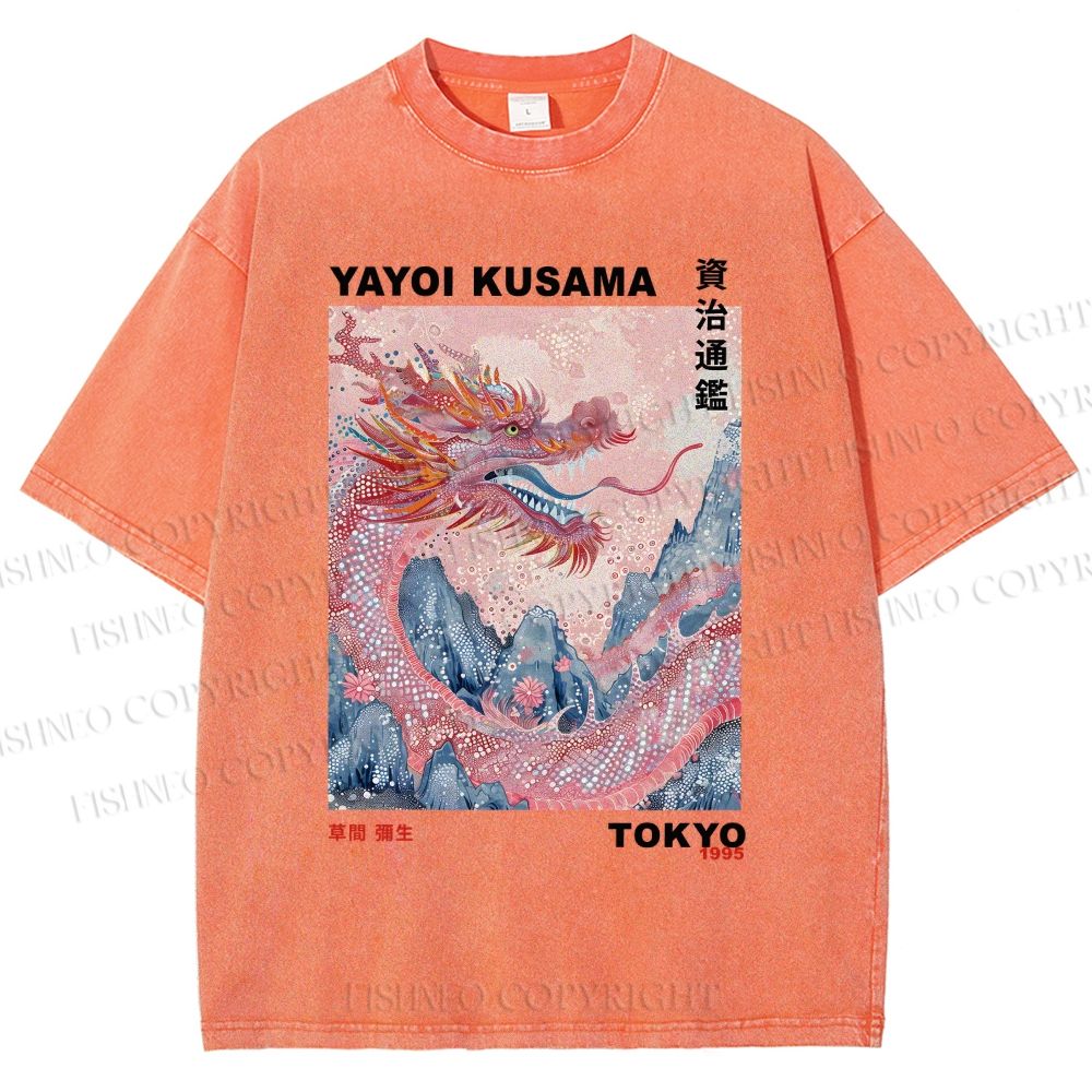 Unisex Yayoi Kusama Dragon Printed Washed Tee