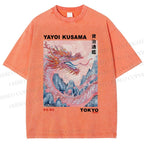 Unisex Yayoi Kusama Dragon Printed Washed Tee