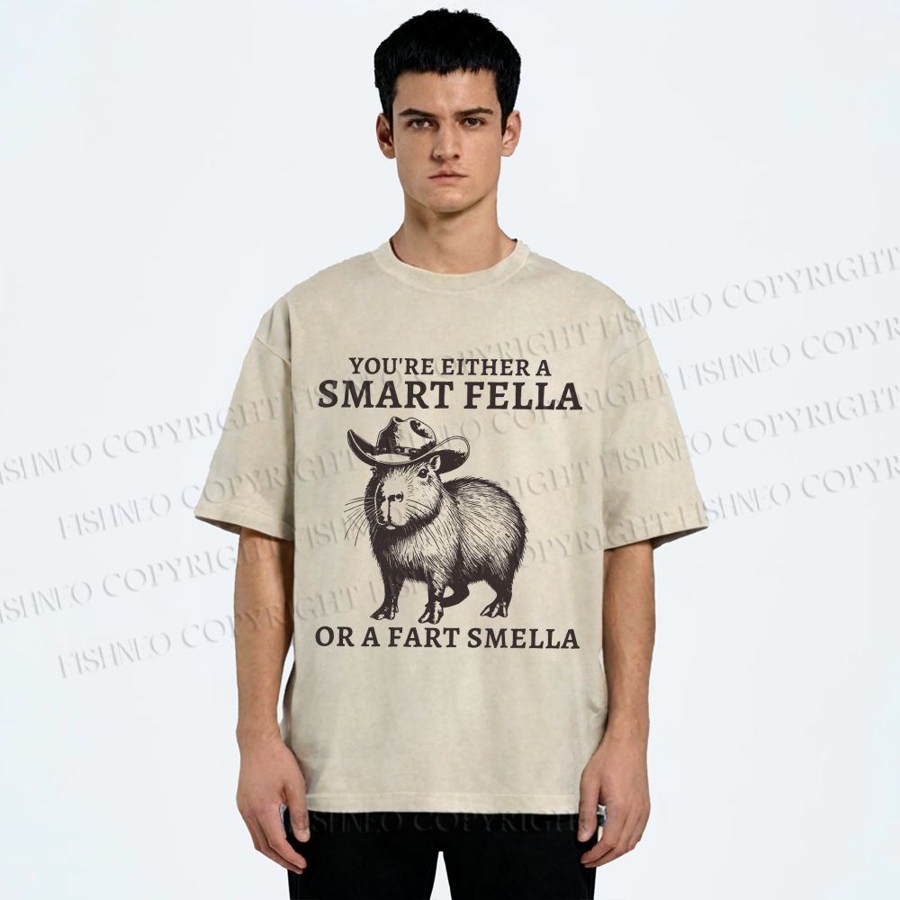 Unisex Smart Fella Capybara Printed Washed Tee
