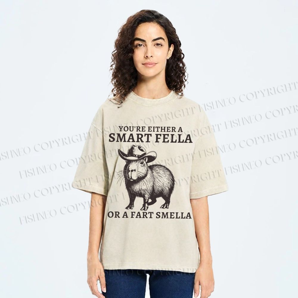 Unisex Smart Fella Capybara Printed Washed Tee