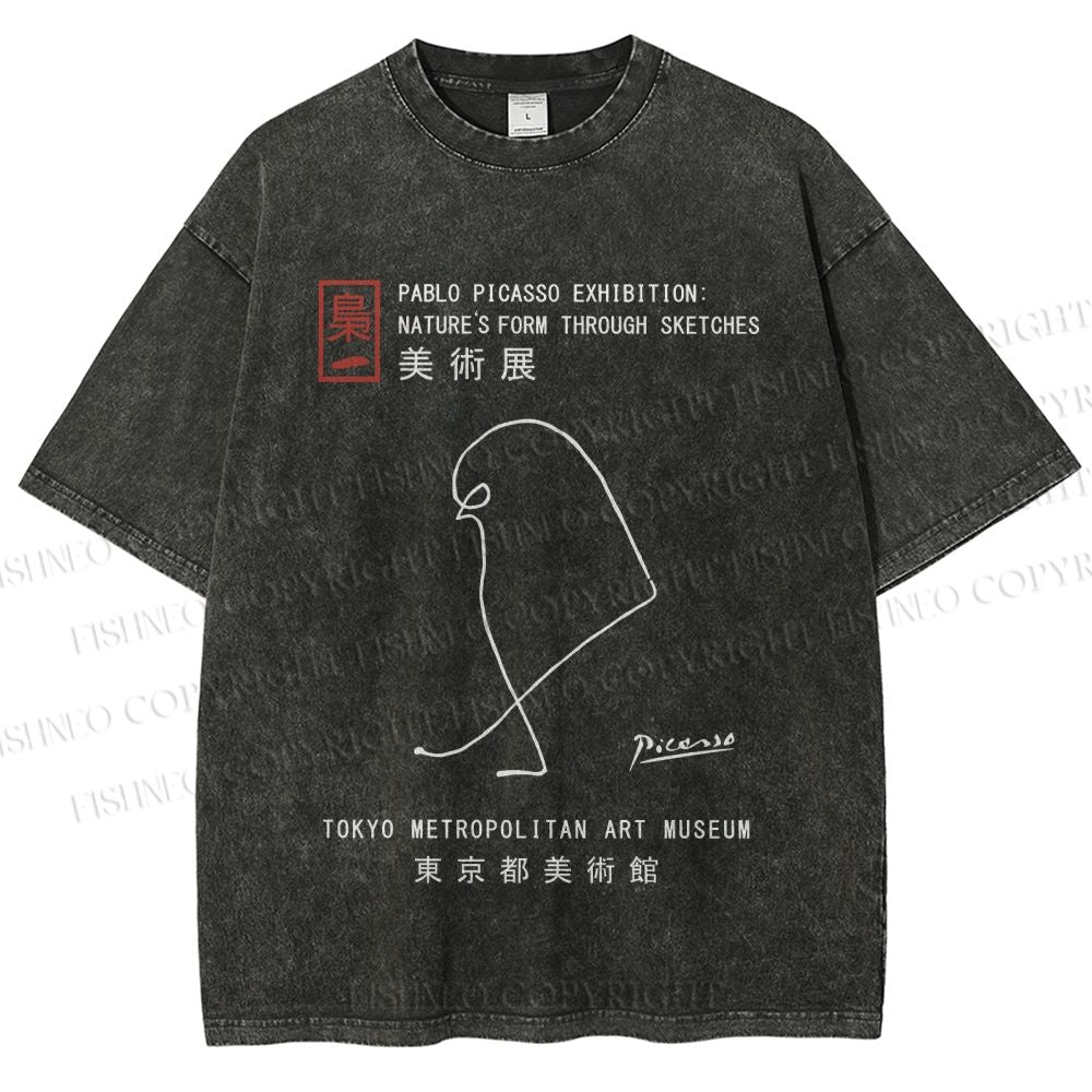 Unisex Pablo Picasso Minimalist Bird Printed Washed Tee