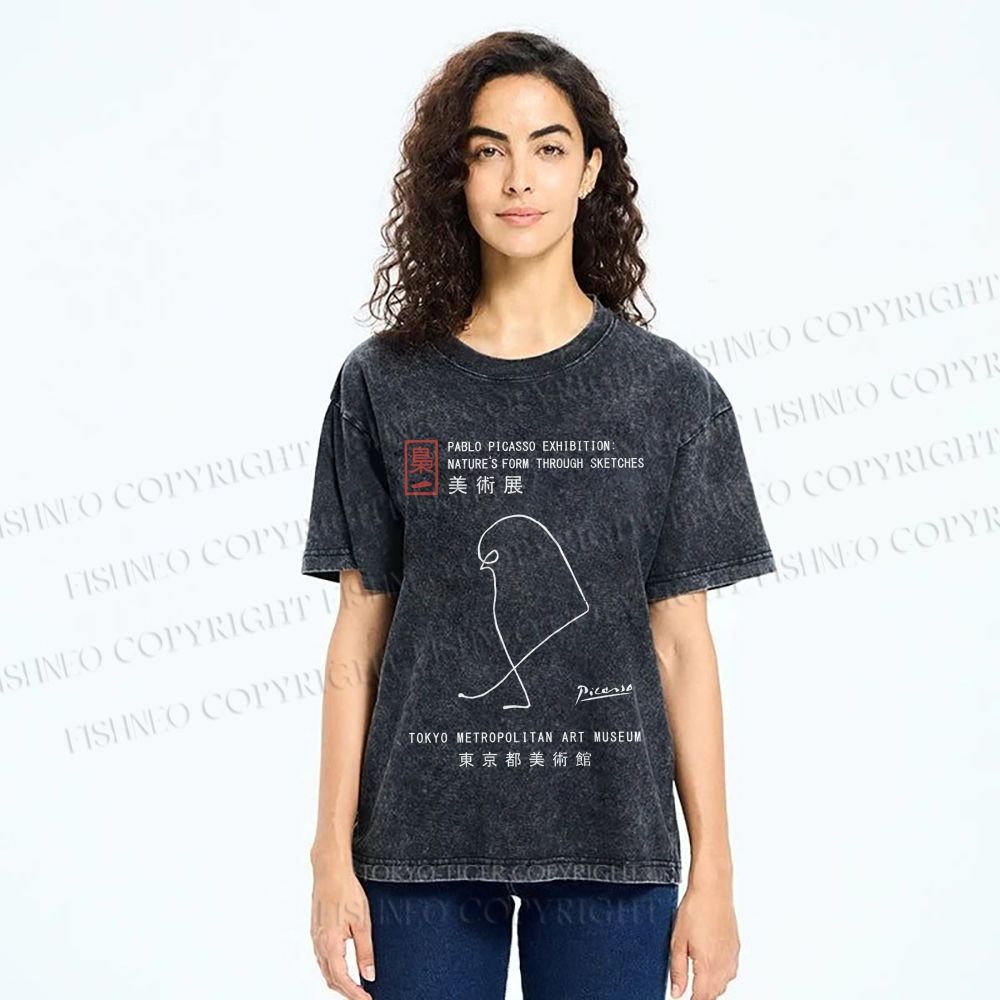 Unisex Pablo Picasso Minimalist Bird Printed Washed Tee