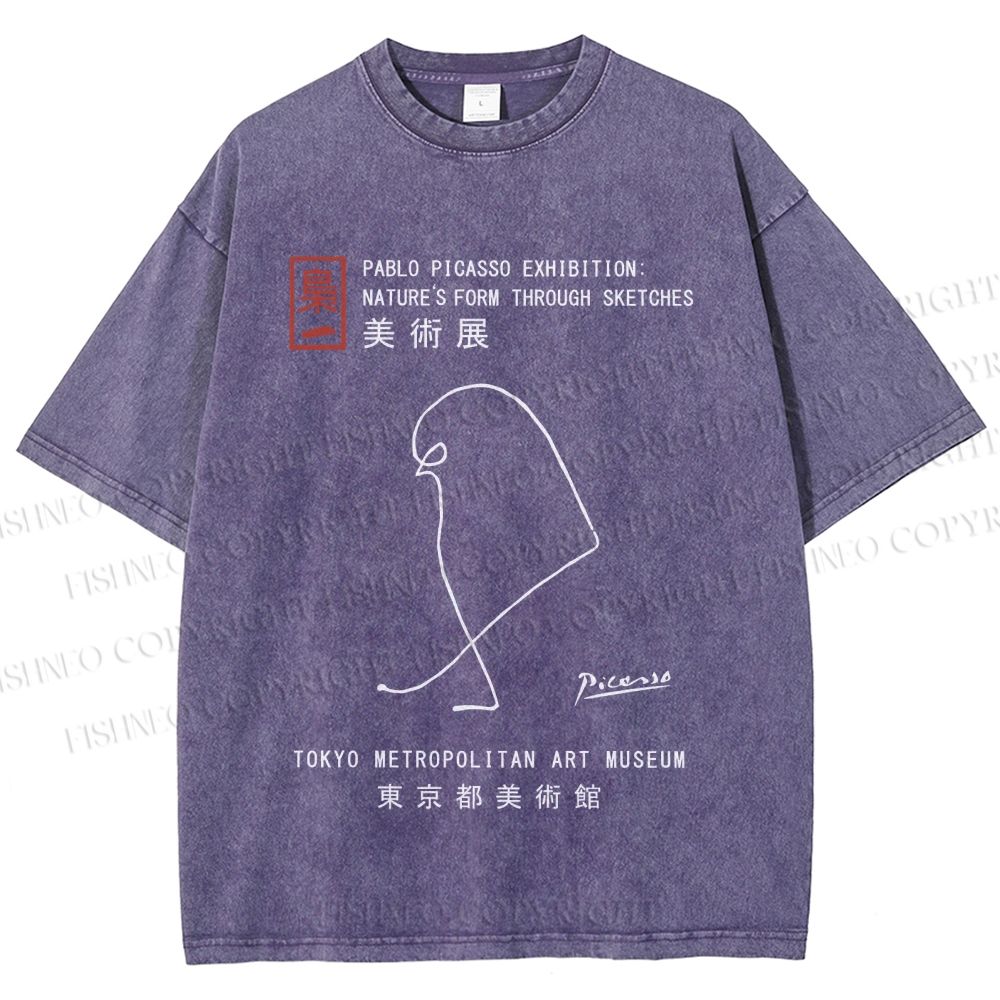 Unisex Pablo Picasso Minimalist Bird Printed Washed Tee