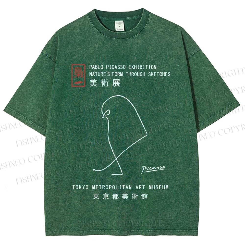 Unisex Pablo Picasso Minimalist Bird Printed Washed Tee
