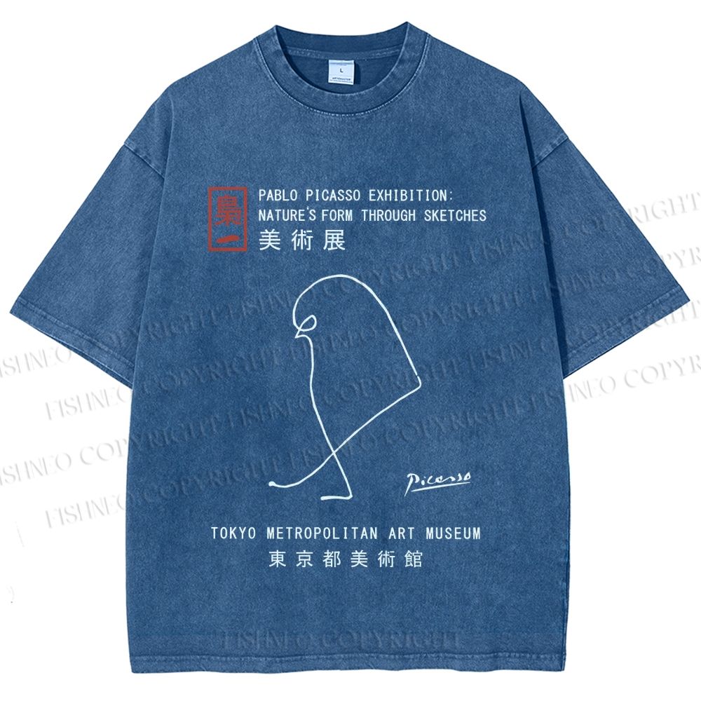 Unisex Pablo Picasso Minimalist Bird Printed Washed Tee