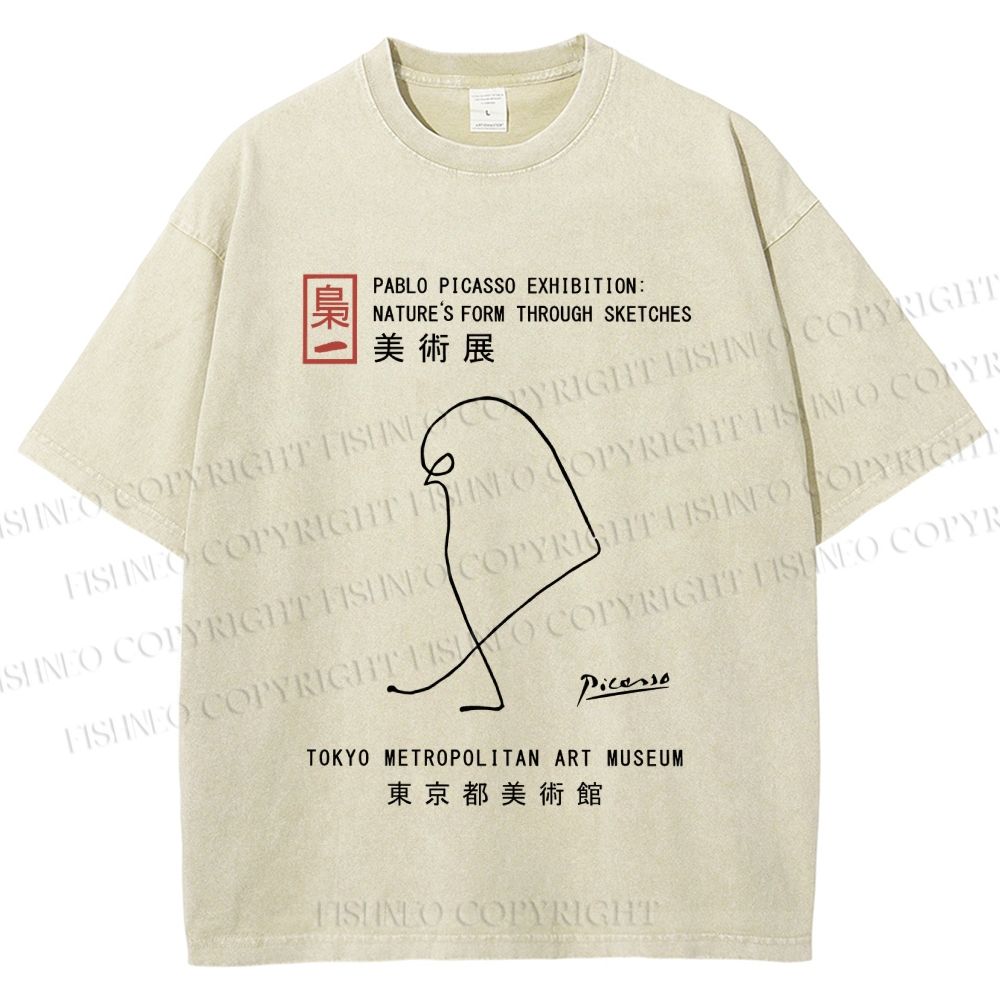 Unisex Pablo Picasso Minimalist Bird Printed Washed Tee