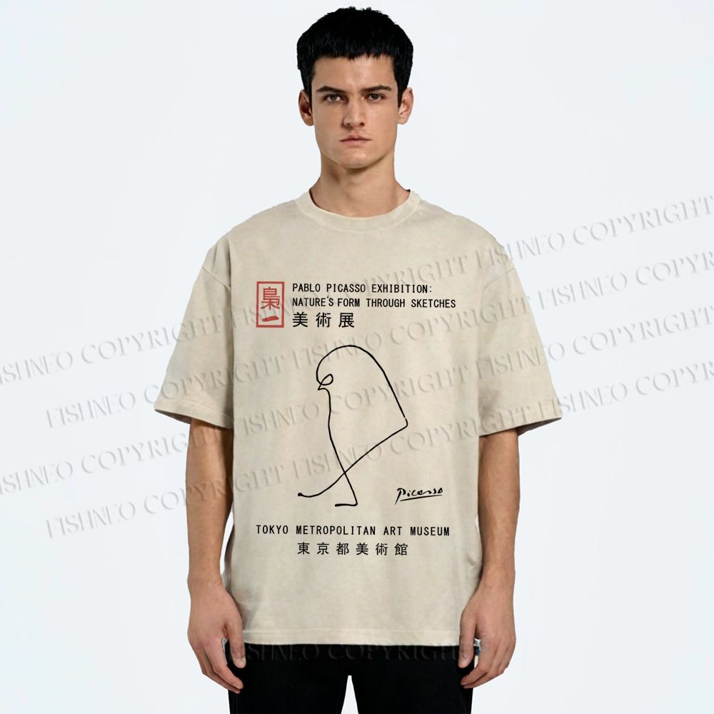 Unisex Pablo Picasso Minimalist Bird Printed Washed Tee
