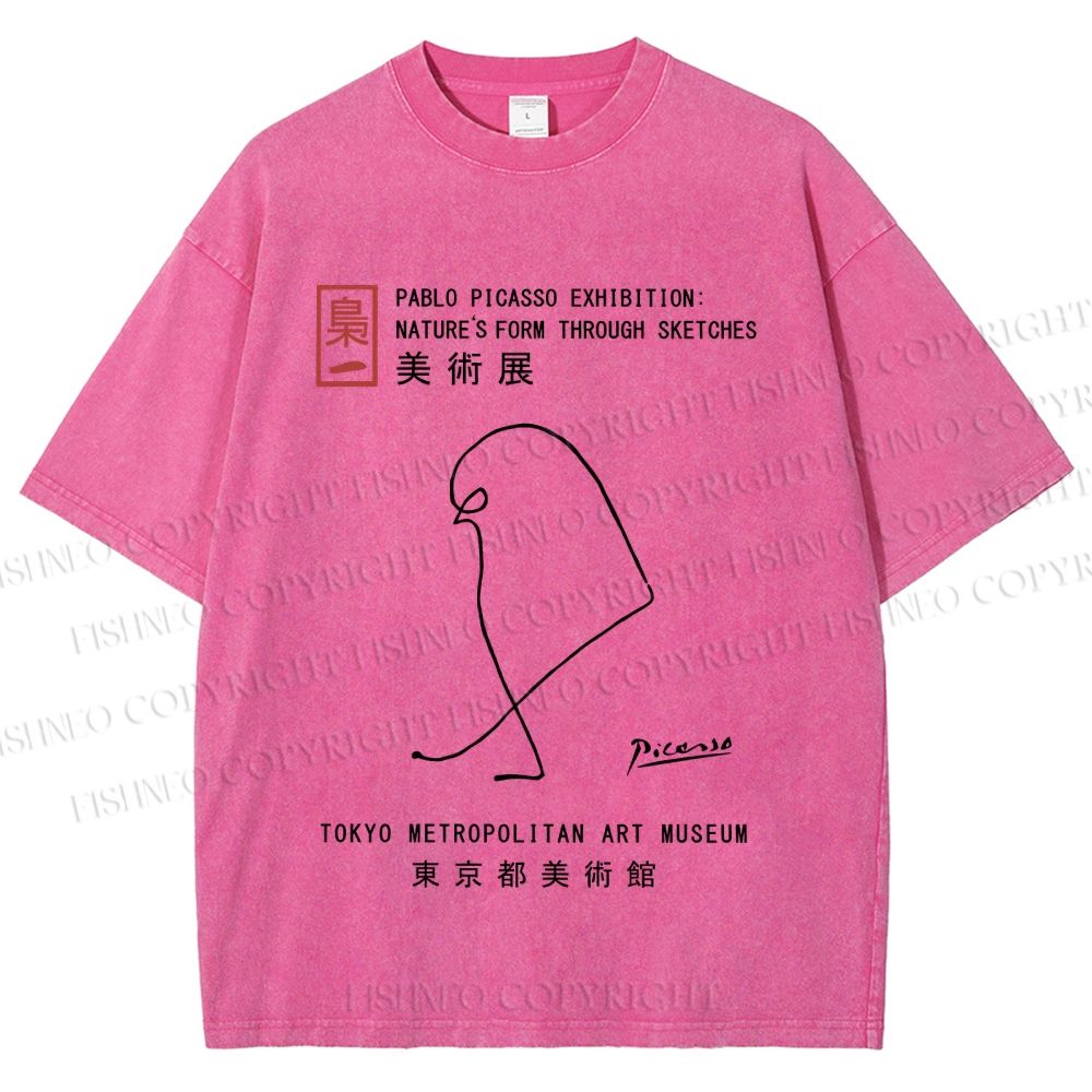 Unisex Pablo Picasso Minimalist Bird Printed Washed Tee