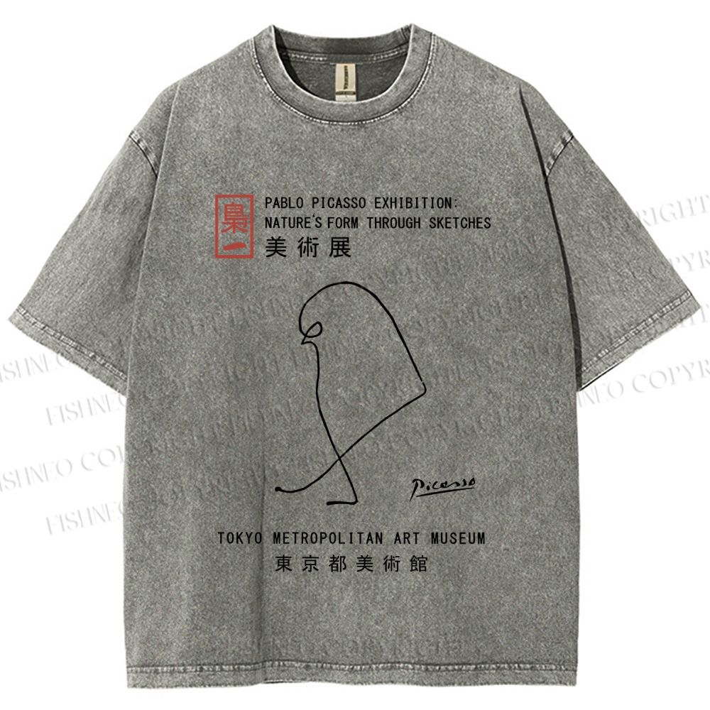 Unisex Pablo Picasso Minimalist Bird Printed Washed Tee