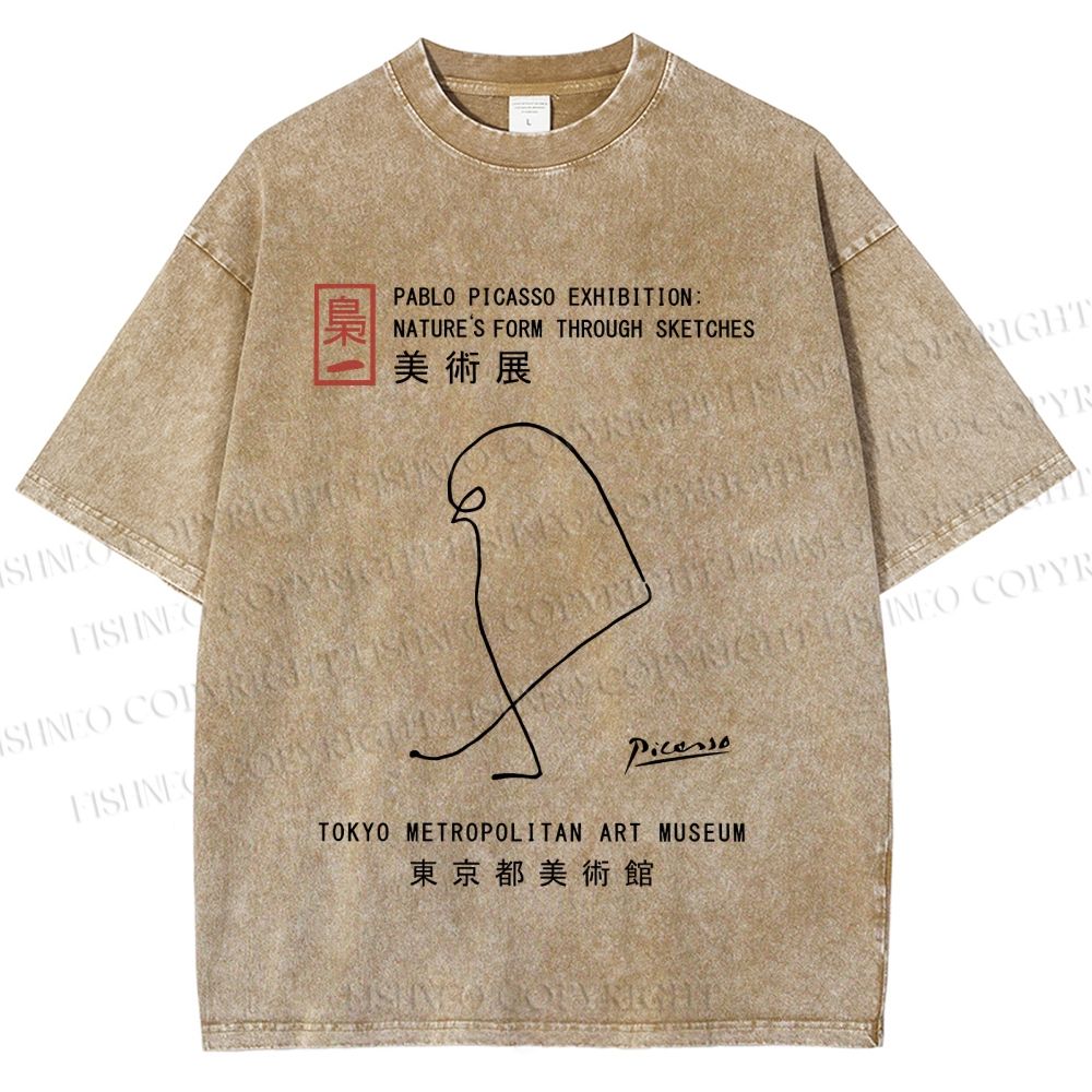 Unisex Pablo Picasso Minimalist Bird Printed Washed Tee