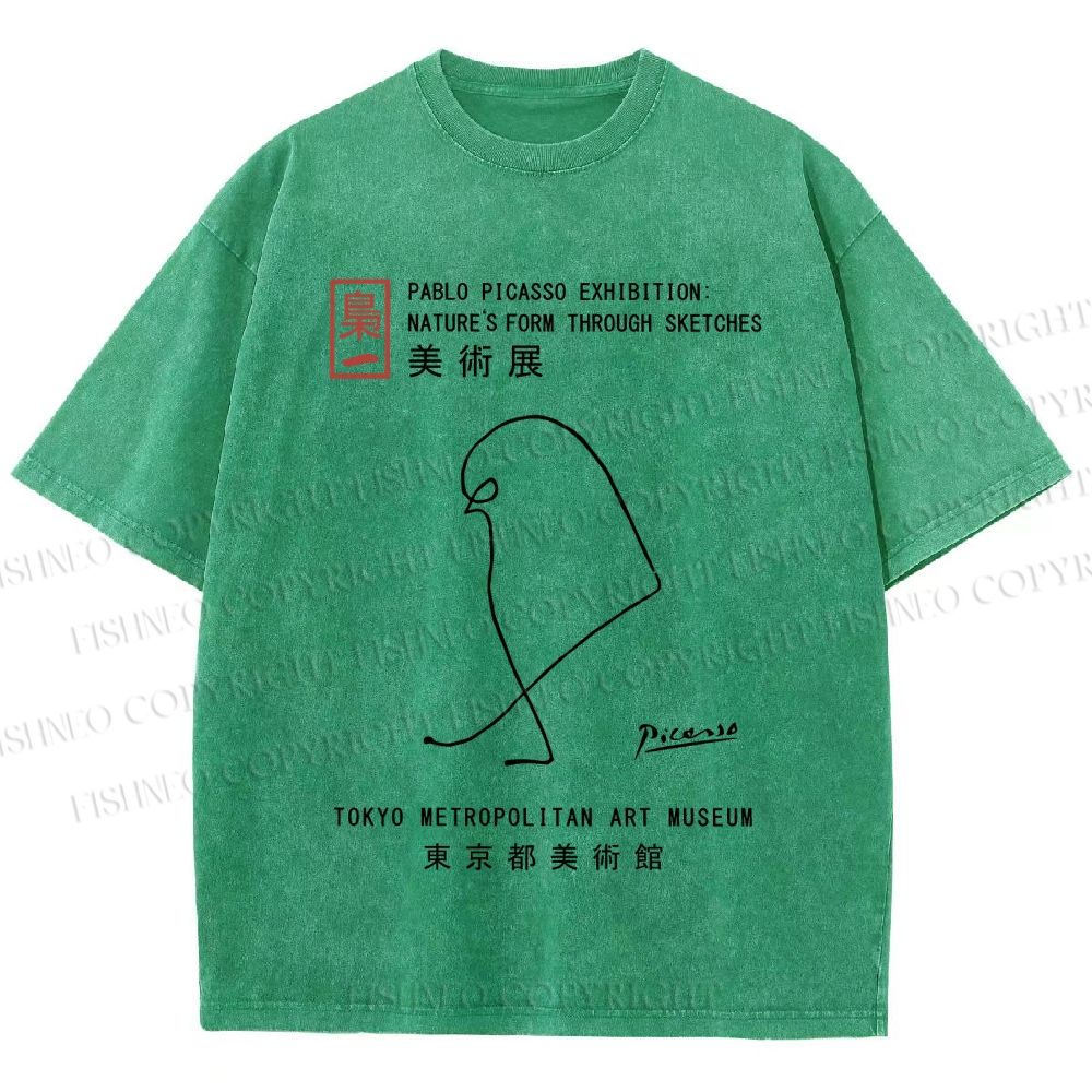 Unisex Pablo Picasso Minimalist Bird Printed Washed Tee