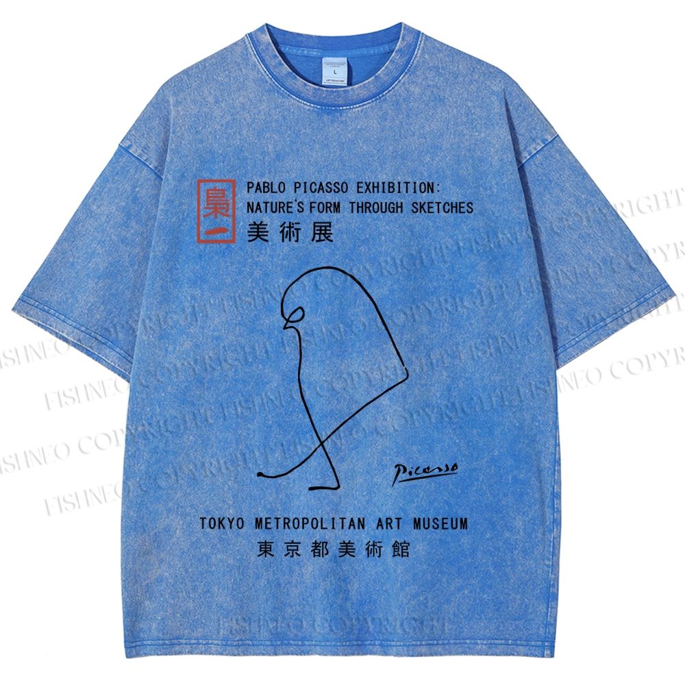 Unisex Pablo Picasso Minimalist Bird Printed Washed Tee