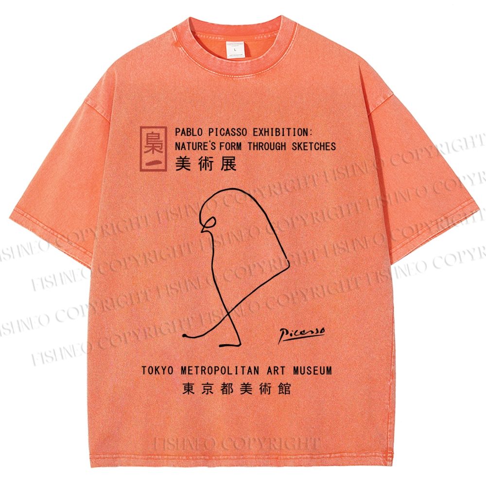Unisex Pablo Picasso Minimalist Bird Printed Washed Tee
