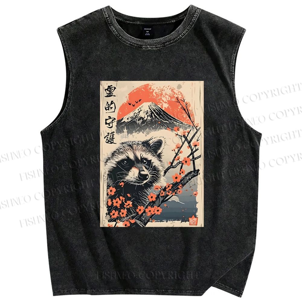 Unisex Raccoon Guardian Printed Washed Tank Top