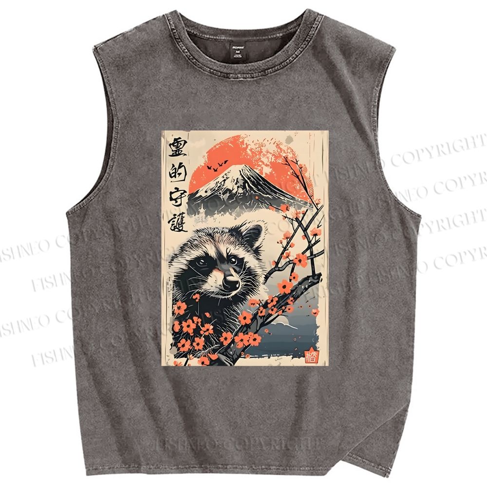 Unisex Raccoon Guardian Printed Washed Tank Top