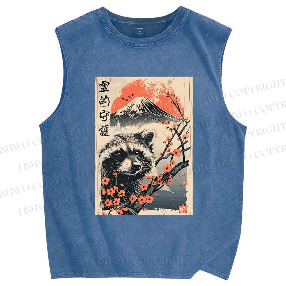 Unisex Raccoon Guardian Printed Washed Tank Top