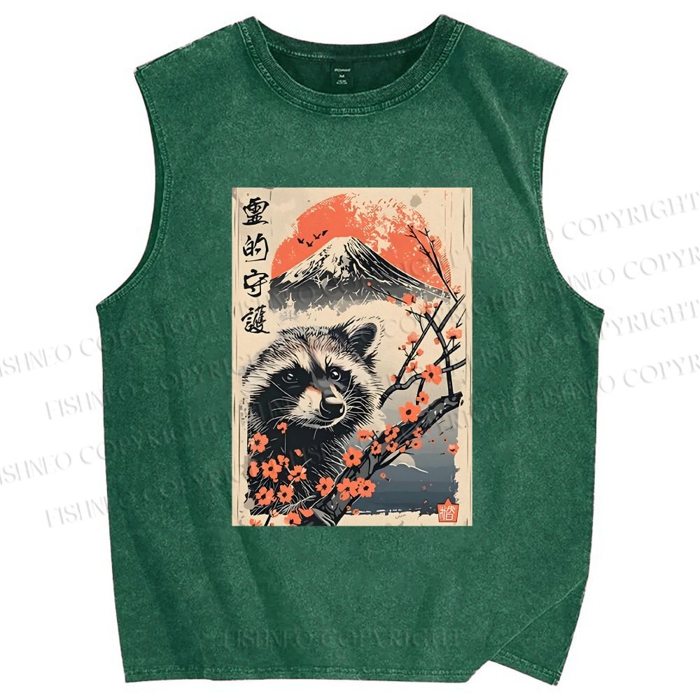Unisex Raccoon Guardian Printed Washed Tank Top