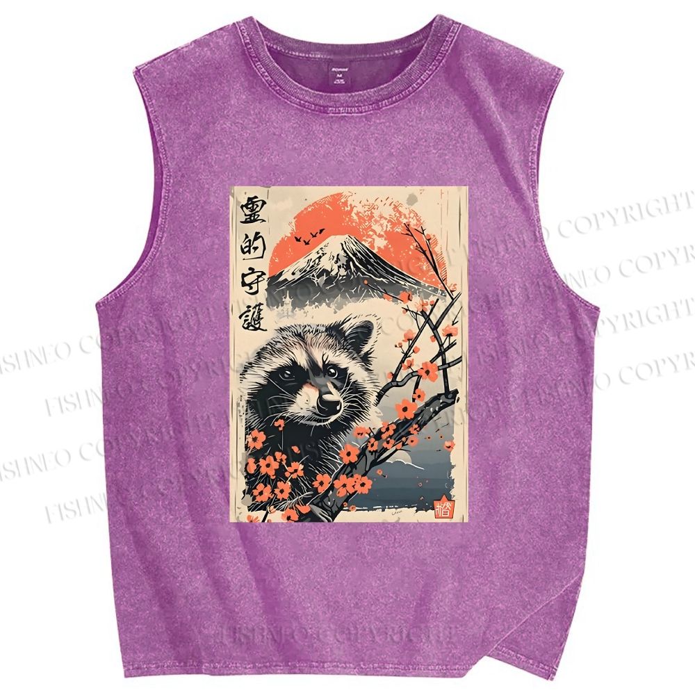 Unisex Raccoon Guardian Printed Washed Tank Top