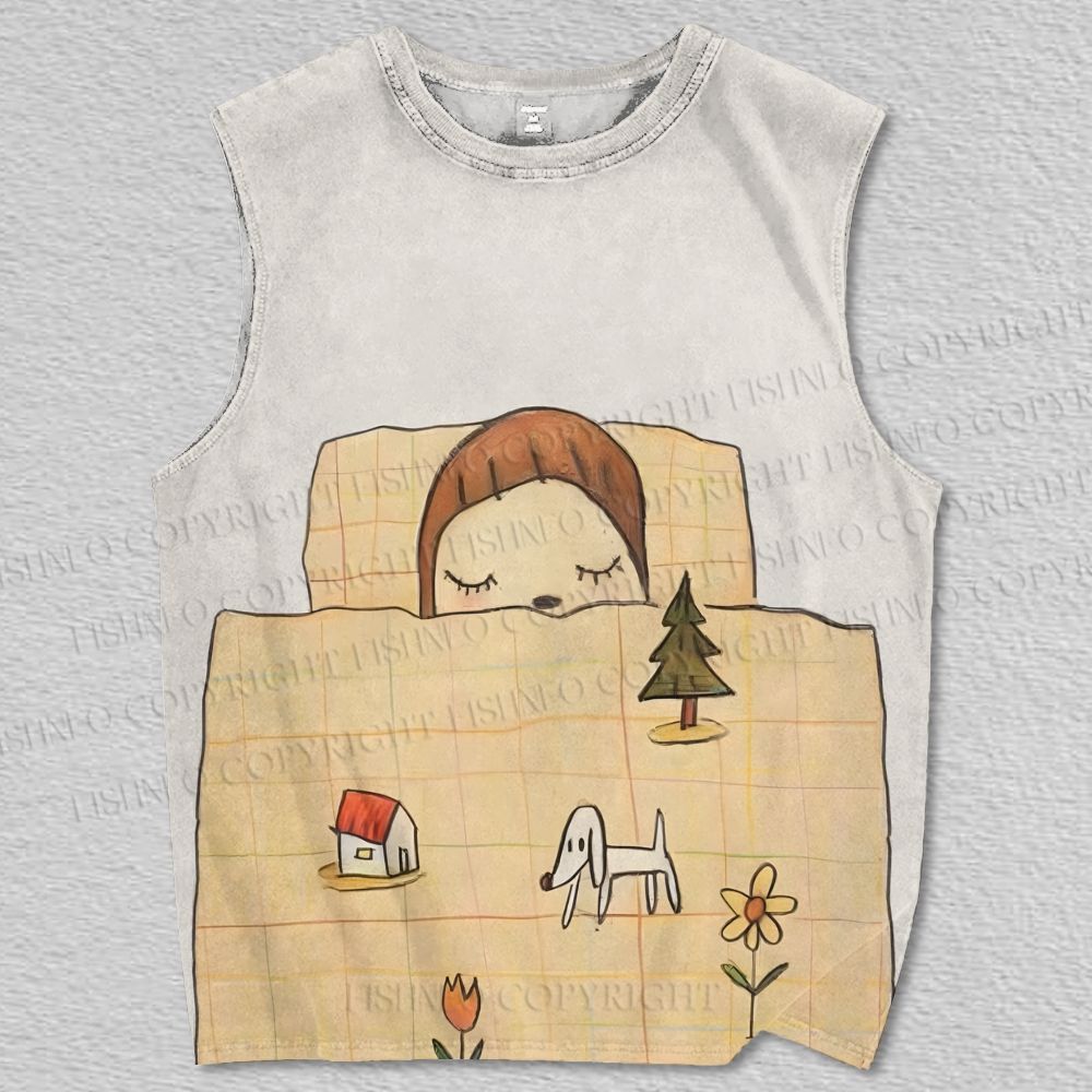 Unisex Yoshitomo Nara Dream Time Printed Tank Top