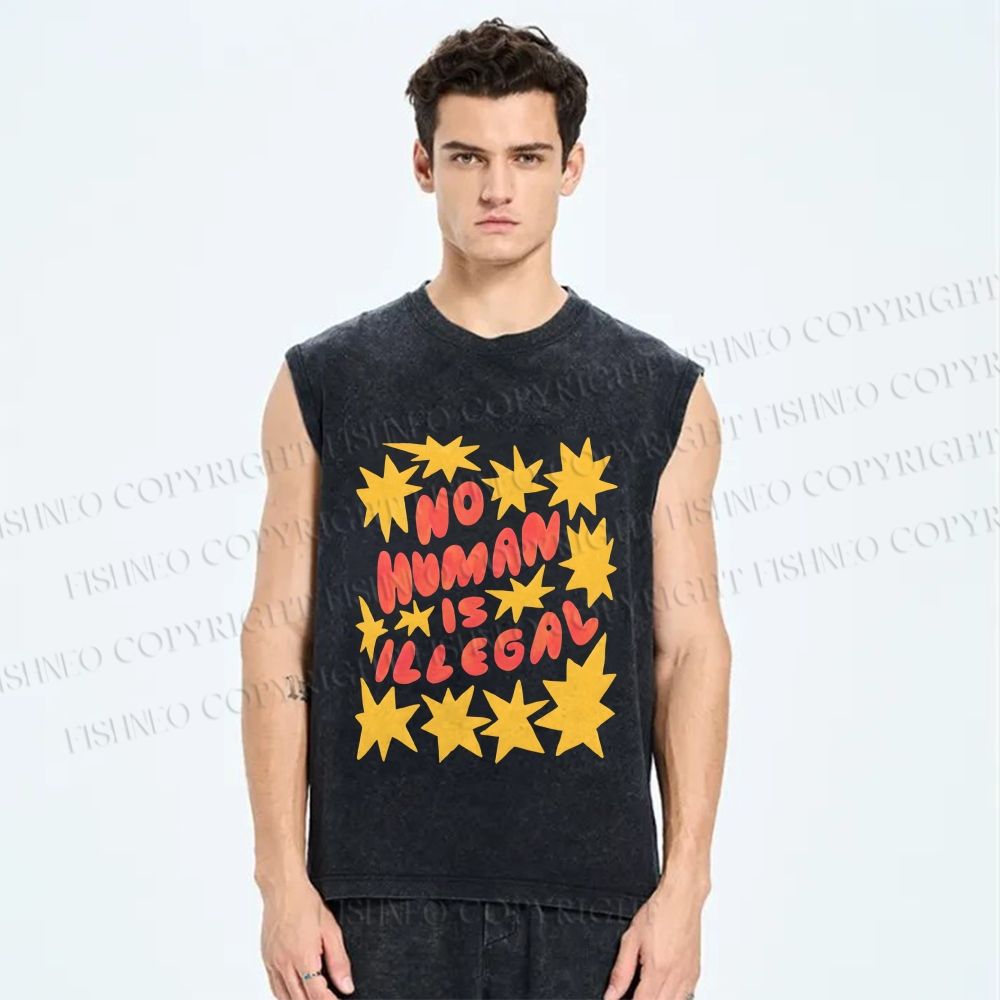 Unisex Pride No Human is Illegal Printed Washed Tank Top