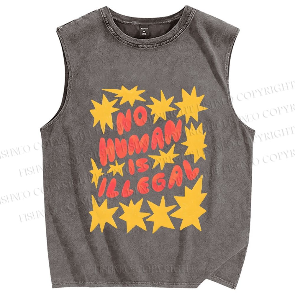 Unisex Pride No Human is Illegal Printed Washed Tank Top