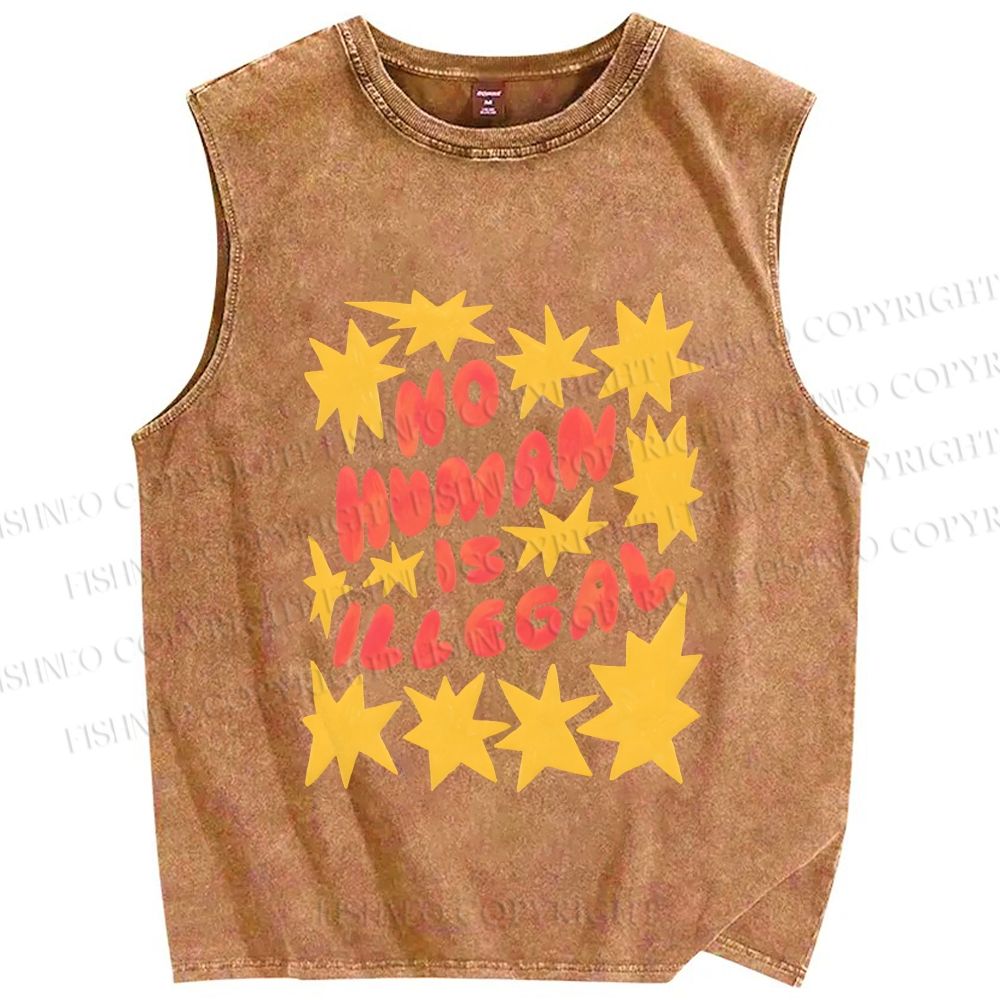Unisex Pride No Human is Illegal Printed Washed Tank Top
