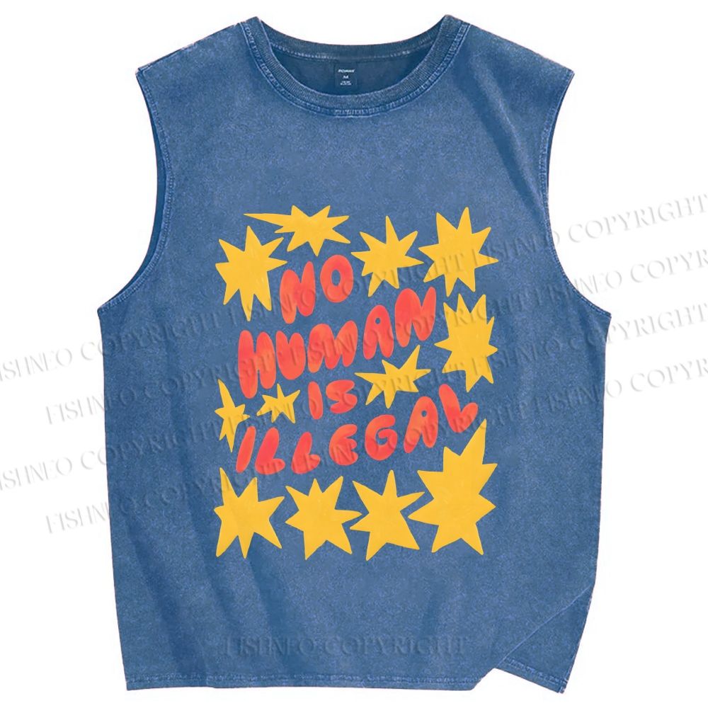 Unisex Pride No Human is Illegal Printed Washed Tank Top