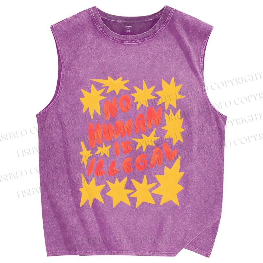 Unisex Pride No Human is Illegal Printed Washed Tank Top