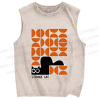 Unisex Bauhaus Strange Cat Printed Washed Tank Top