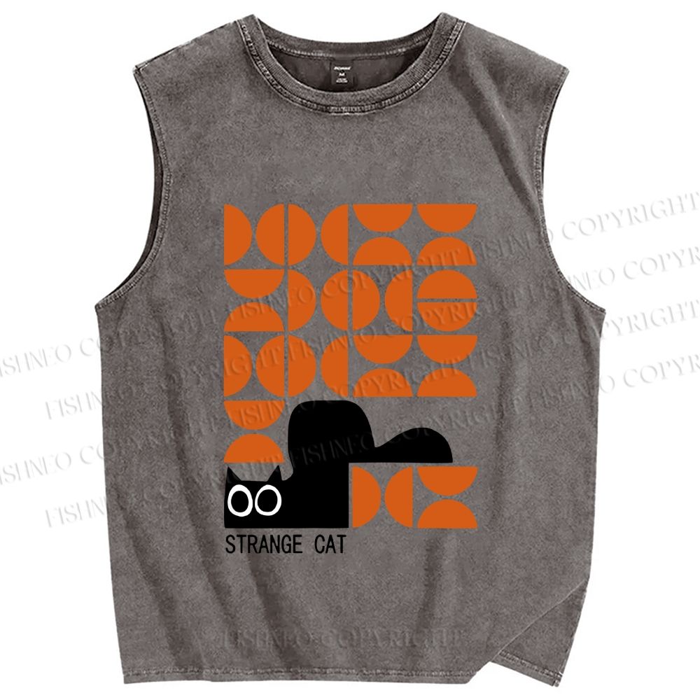 Unisex Bauhaus Strange Cat Printed Washed Tank Top