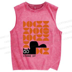 Unisex Bauhaus Strange Cat Printed Washed Tank Top