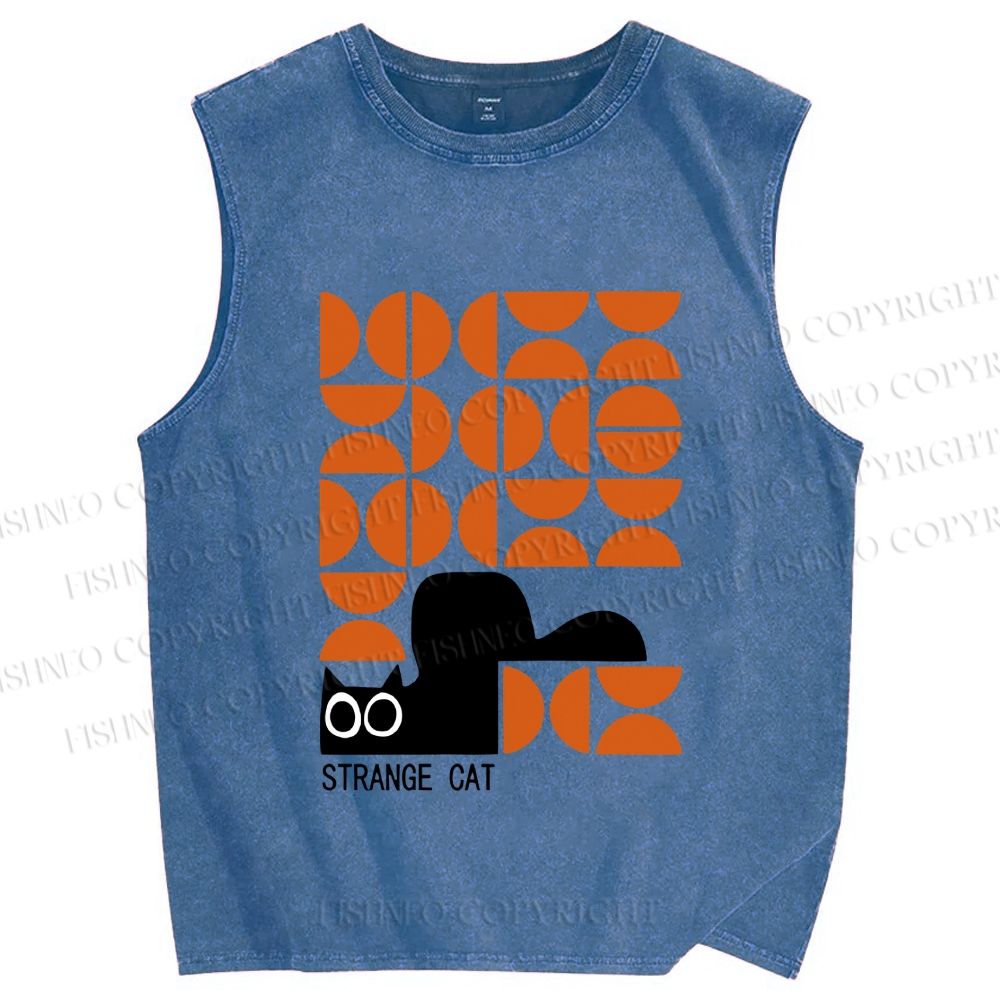 Unisex Bauhaus Strange Cat Printed Washed Tank Top