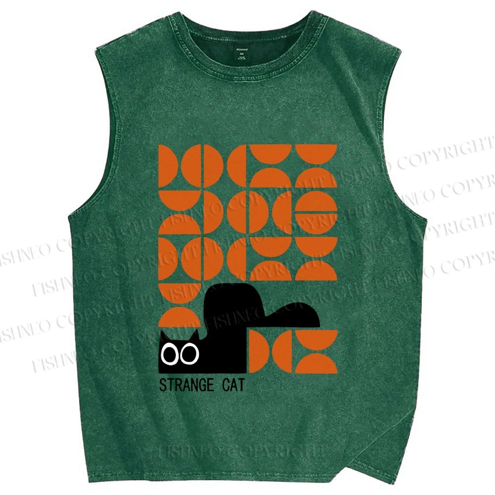 Unisex Bauhaus Strange Cat Printed Washed Tank Top
