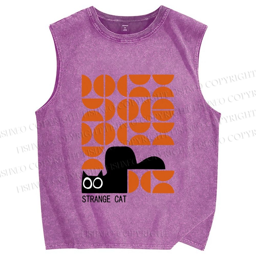 Unisex Bauhaus Strange Cat Printed Washed Tank Top
