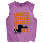 Unisex Bauhaus Strange Cat Printed Washed Tank Top