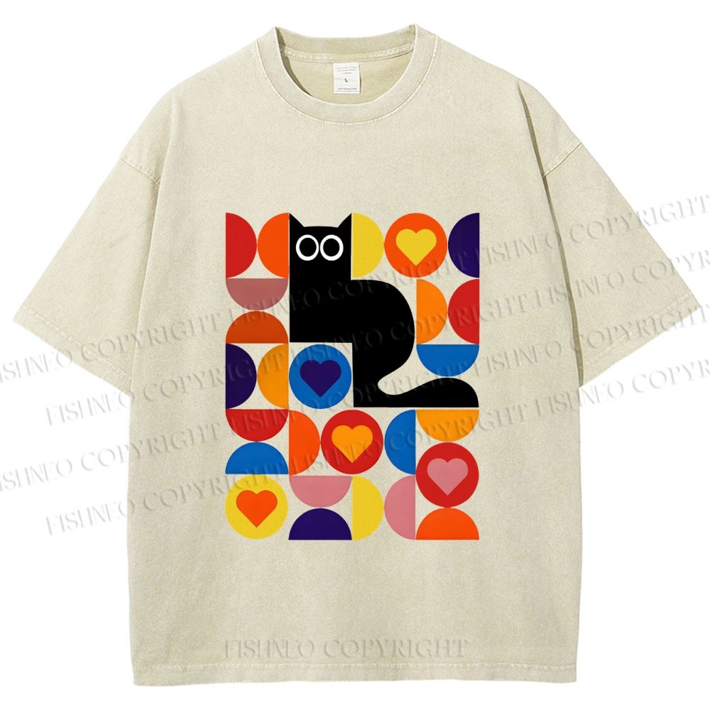 Unisex Bauhaus Black Cat Printed Washed Tee