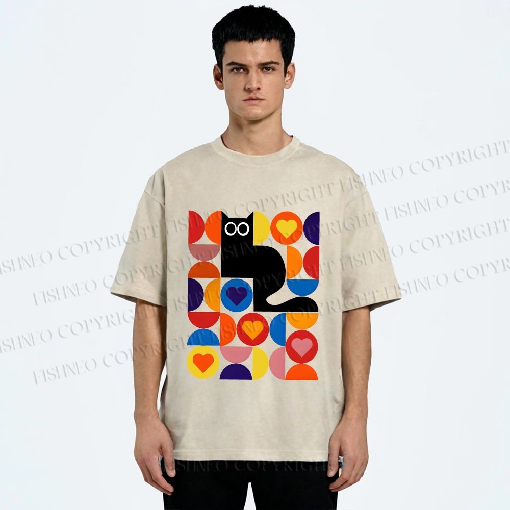 Unisex Bauhaus Black Cat Printed Washed Tee