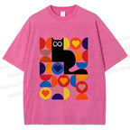 Unisex Bauhaus Black Cat Printed Washed Tee