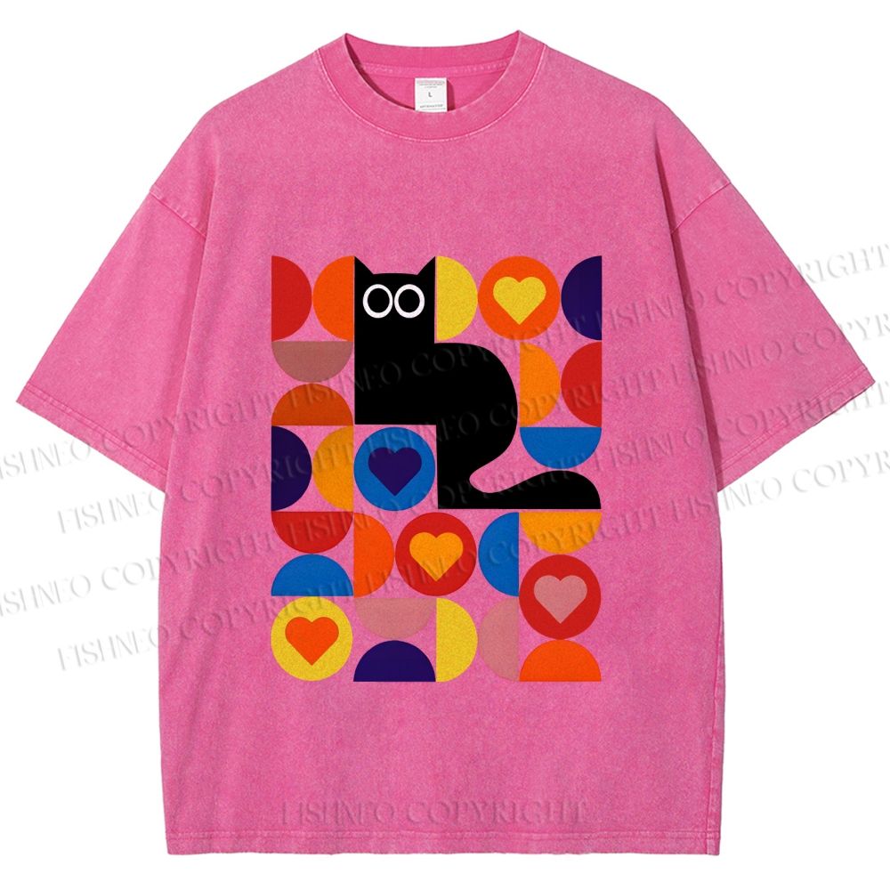 Unisex Bauhaus Black Cat Printed Washed Tee