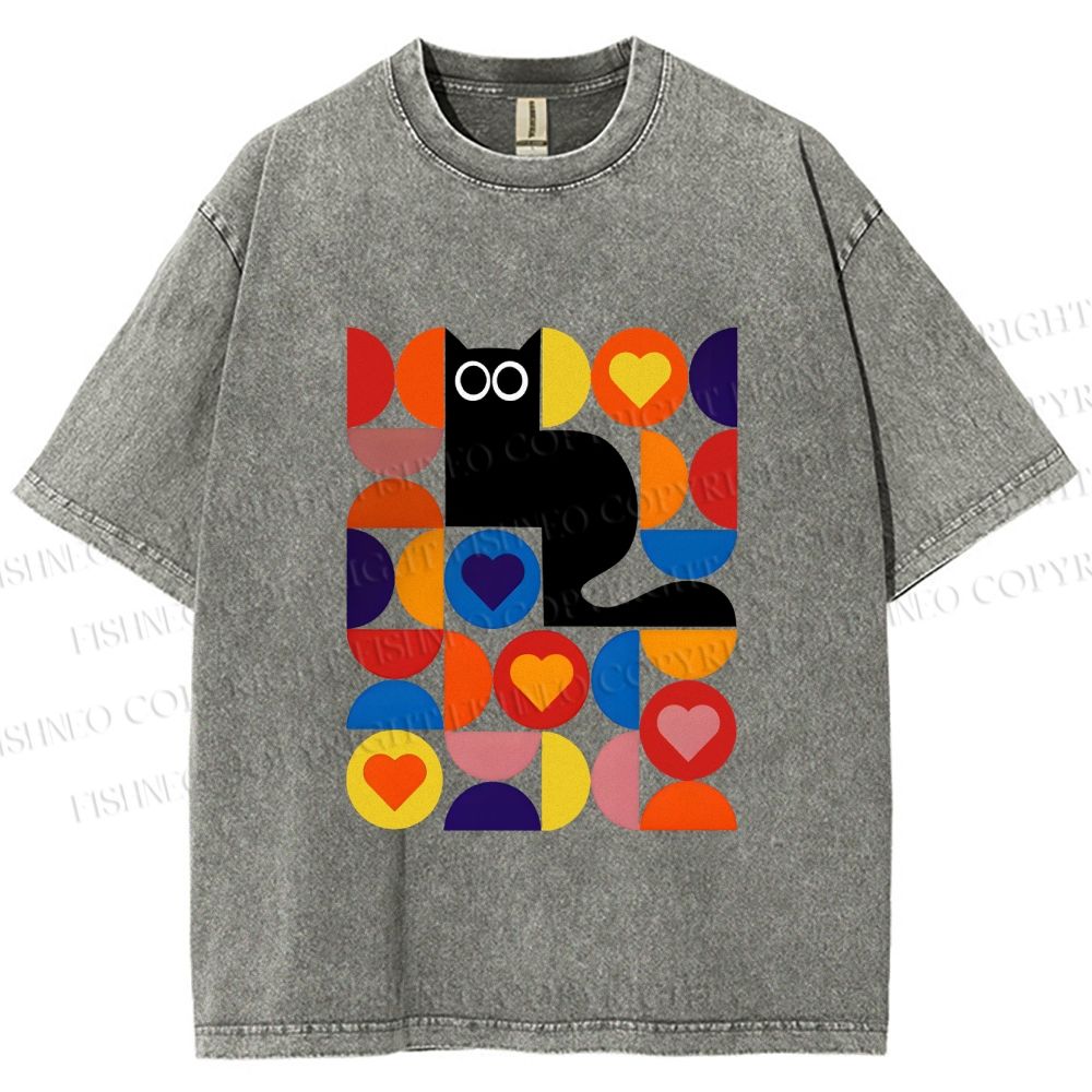 Unisex Bauhaus Black Cat Printed Washed Tee