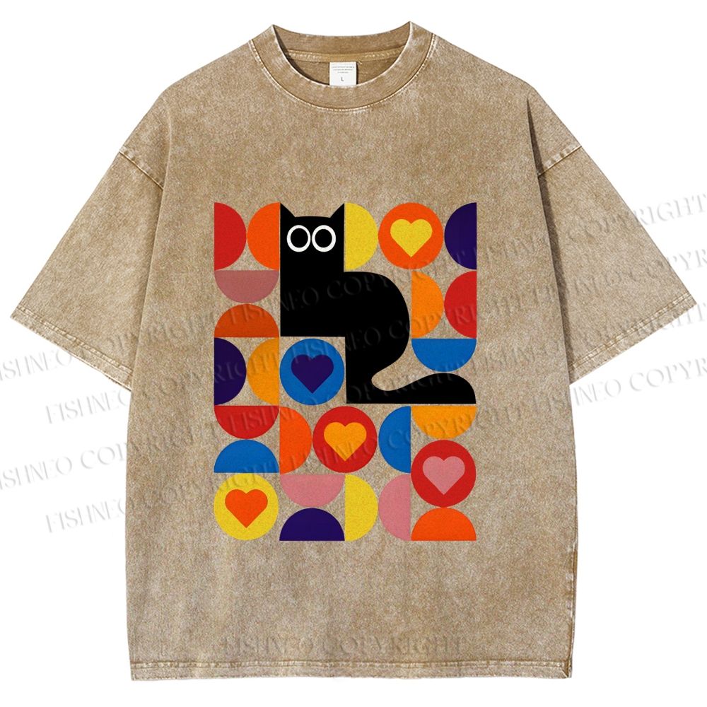Unisex Bauhaus Black Cat Printed Washed Tee