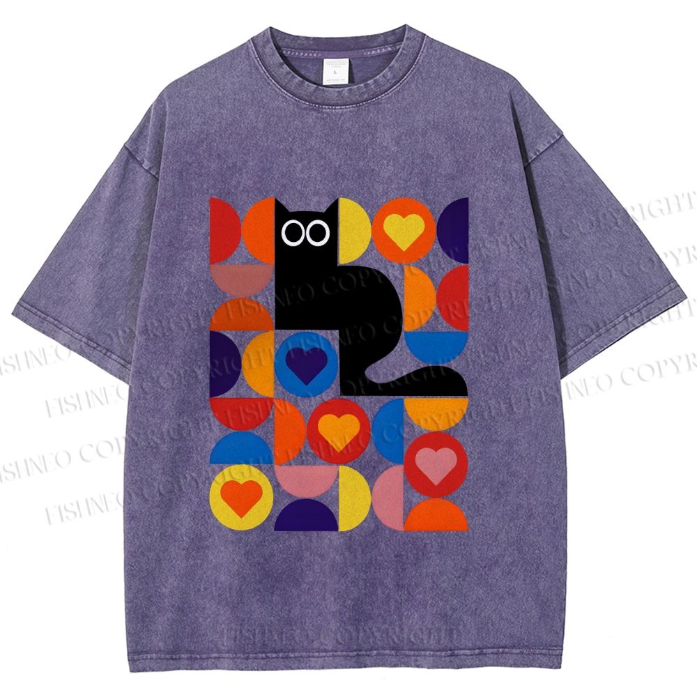 Unisex Bauhaus Black Cat Printed Washed Tee
