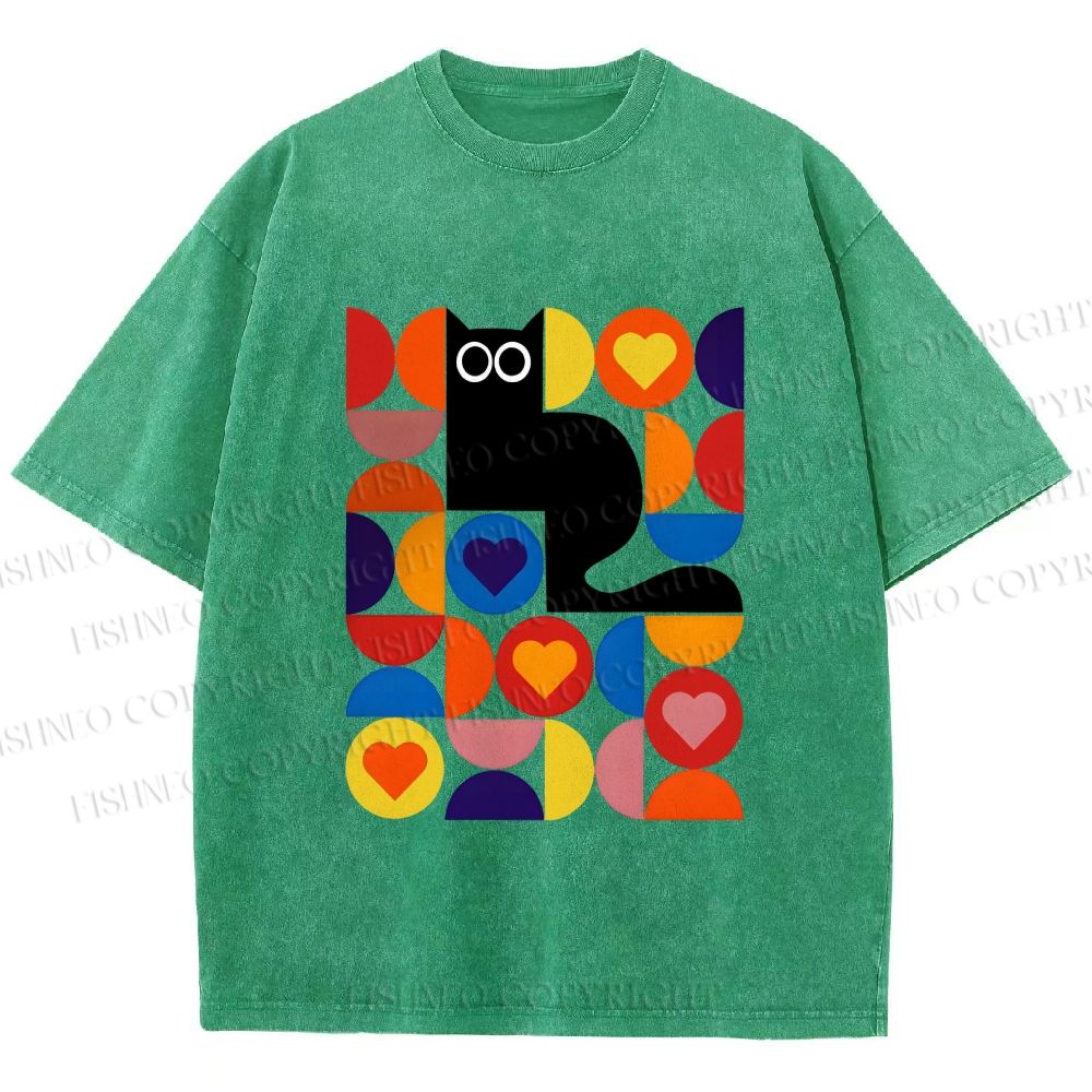 Unisex Bauhaus Black Cat Printed Washed Tee