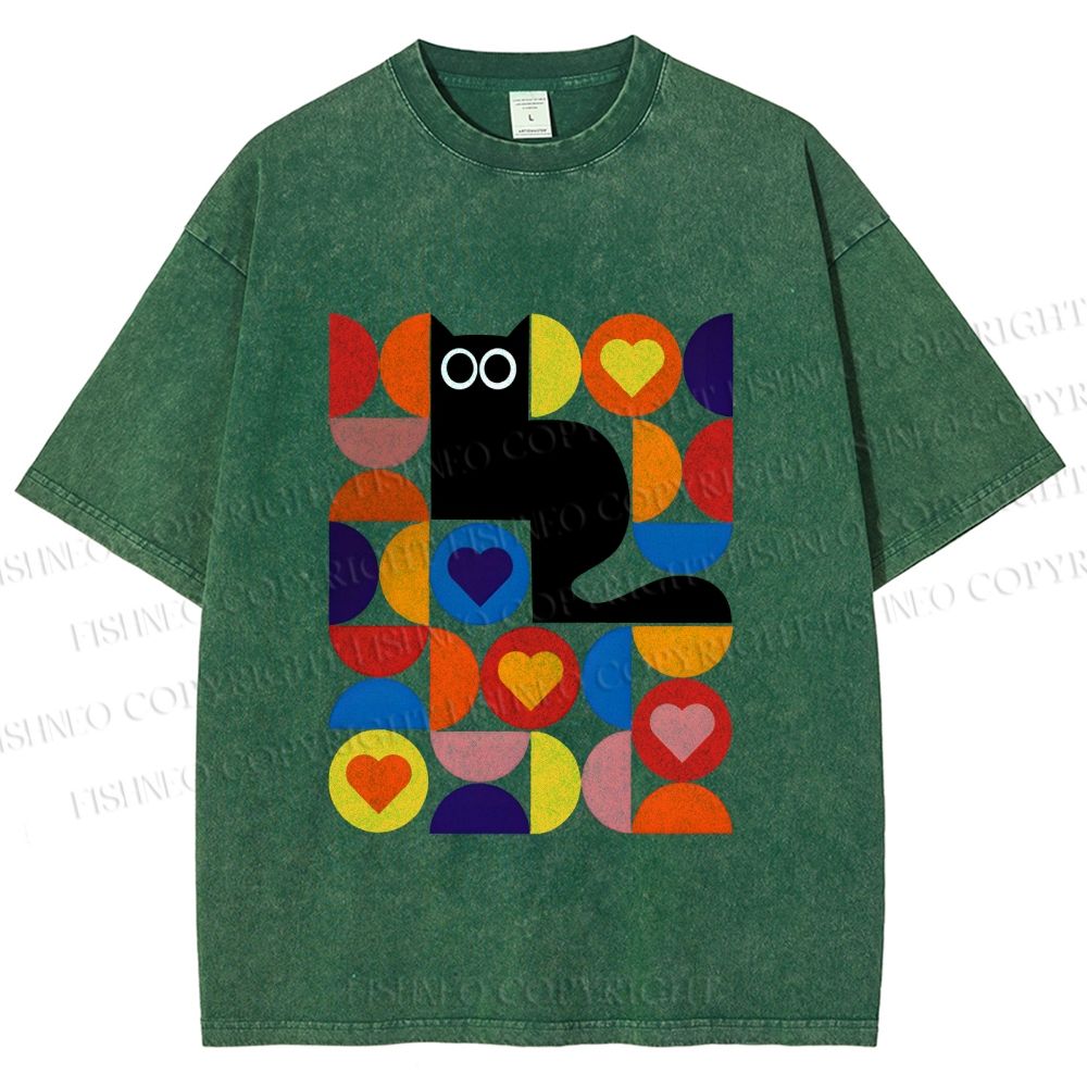 Unisex Bauhaus Black Cat Printed Washed Tee