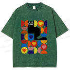Unisex Bauhaus Black Cat Printed Washed Tee